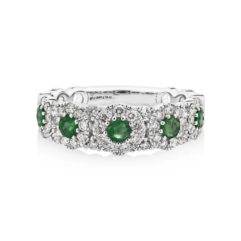 Bubble Ring with Emerald & 0.50 Carat TW of Diamonds in 14kt White Gold