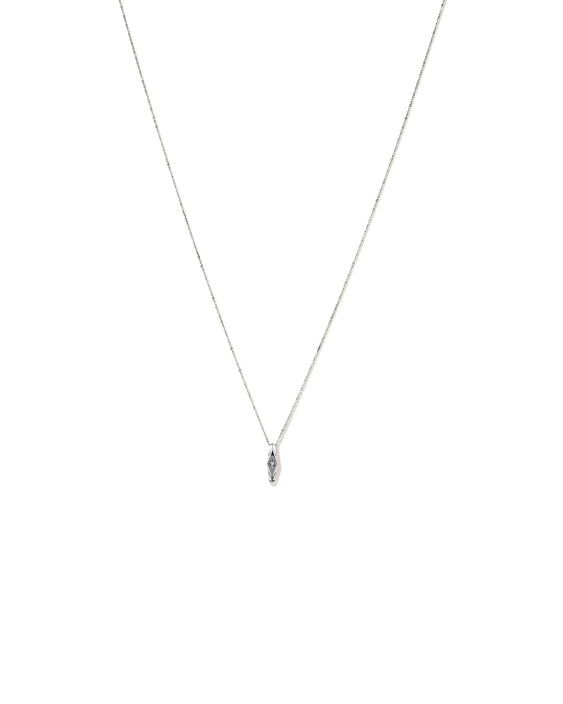 Diamond Star Accent Narrow Signet Pendant with Chain in Sterling Silver