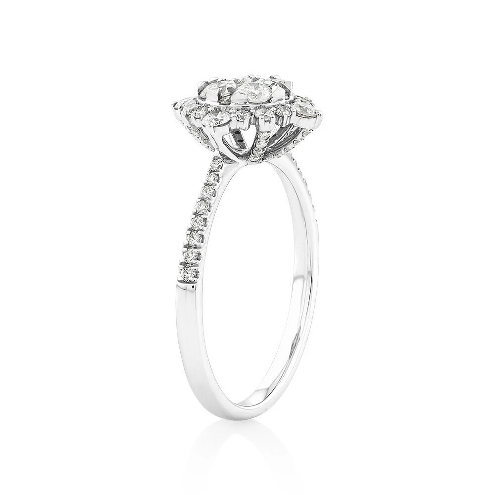 Halo Engagement Ring with .79TW of Diamonds in 14k White Gold