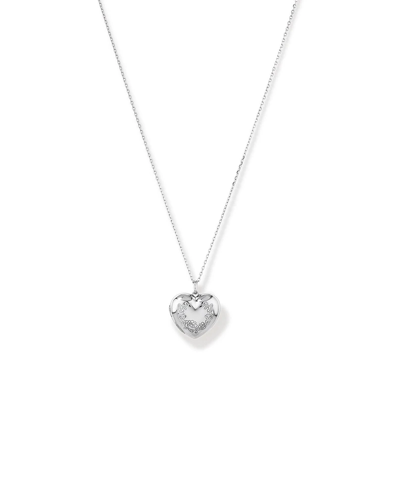 Floral Love Heart Locket Necklace in Sterling Silver