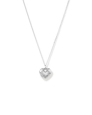 Floral Love Heart Locket Necklace in Sterling Silver