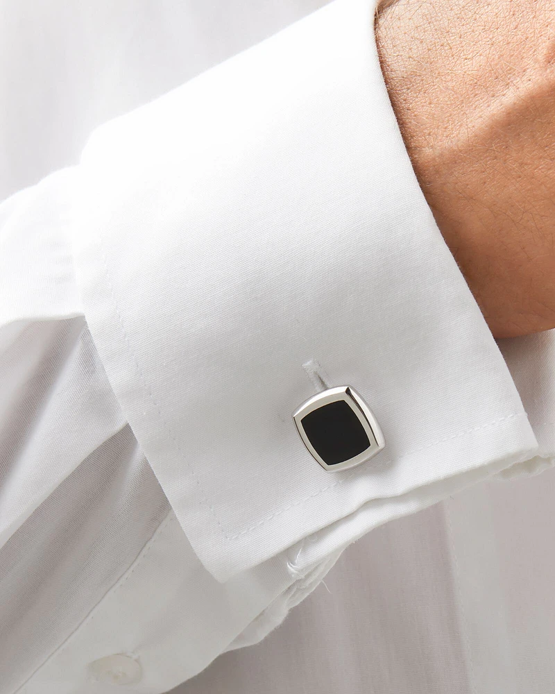 Onyx Square Cufflinks in Sterling Silver