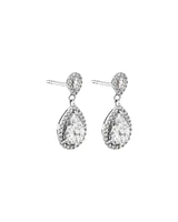 Pear Cubic Zirconia Halo Drop Stud Earrings in Sterling Silver