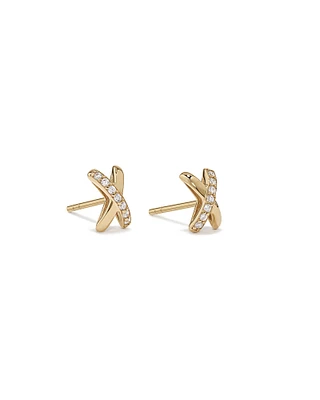 Cubic Zirconia Crossover Stud Earrings in 10kt Yellow Gold