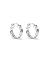 Four Row Diamond Cut and Smooth Hoop Earrings in Sterling Silver