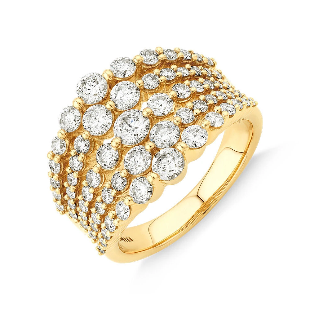 Graduated Multi Row Ring with 2.00 TW Diamonds in 18kt Yellow Gold