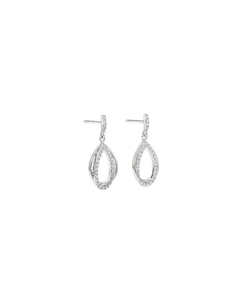 Cubic Zirconia Interlaced Oval Drop Earrings in Sterling Silver