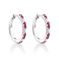 Ruby & Diamond Dot Dash Hoop Earrings with 0.14 Carat TW in 10kt White Gold