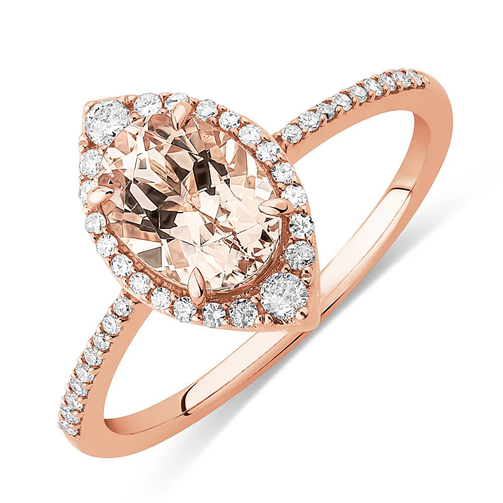 Halo Ring with Morganite & 0.20 Carat TW of Diamonds in 10kt Rose Gold