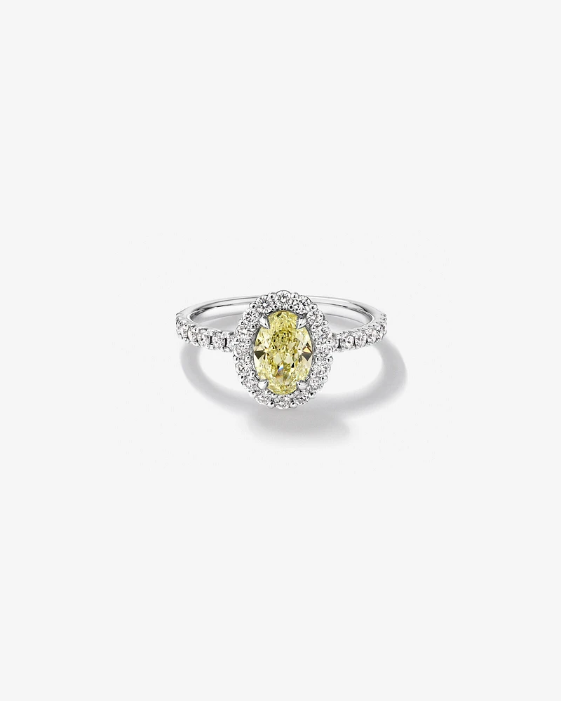 1.54 Carat TW Yellow Oval Cut Laboratory-Grown Diamond Halo Engagement Ring in 14kt White Gold