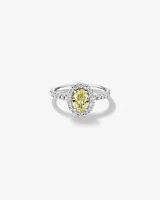 1.54 Carat TW Yellow Oval Cut Laboratory-Grown Diamond Halo Engagement Ring in 14kt White Gold