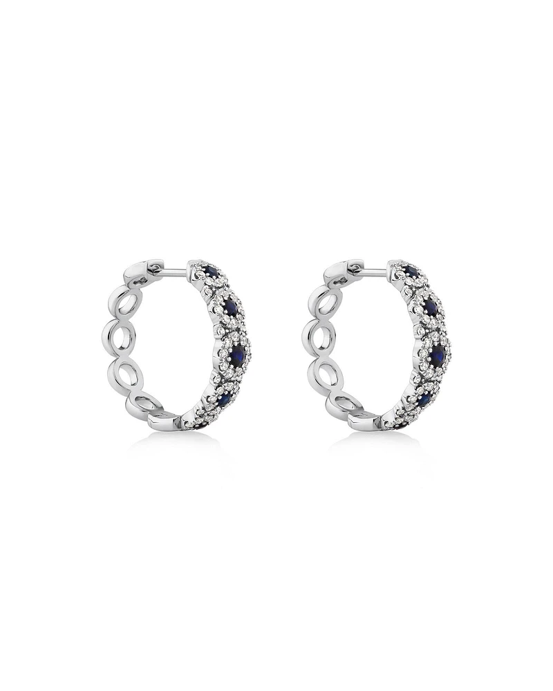 Bubble Huggie Earrings with Sapphire and .52 Carat TW Diamonds in 14kt White Gold