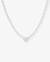 Heart Disc Oval Belcher Necklace in Sterling Silver