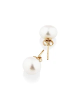 Stud Earrings with 9mm Button Cultured Freshwater Pearl in 10kt Yellow Gold