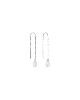 6mm Threader Earrings with Cultured Freshwater Pearls in Sterling Silver