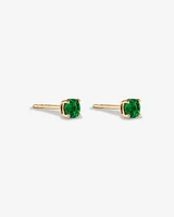 Round Green Created Emerald Birthstone Stud Earrings in 10kt Yellow Gold