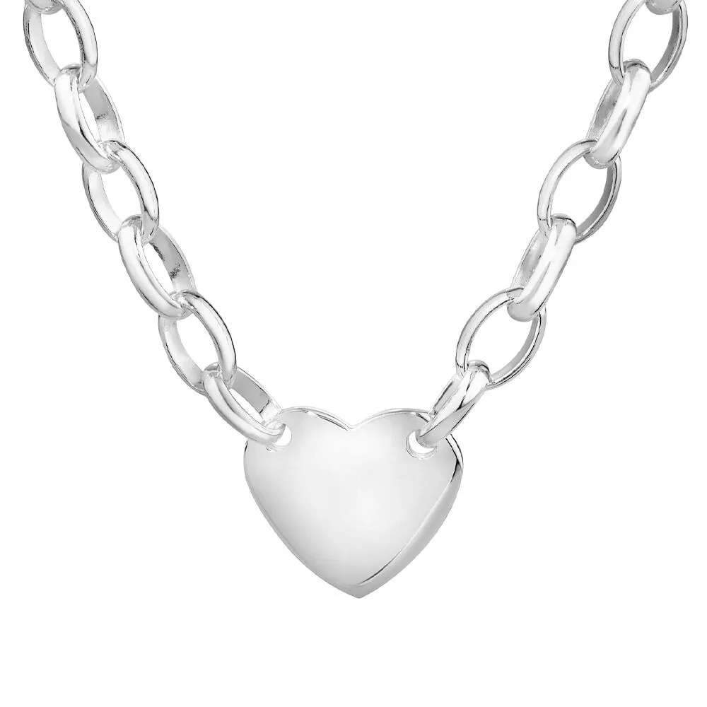 Heart Charm Belcher Bracelet in Sterling Silver