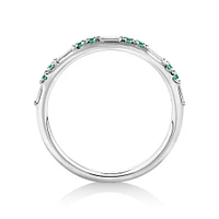 Emerald & Diamond Dot Dash Ring with 0.16 Carat TW in 10kt White Gold