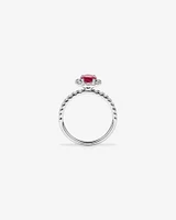 Oval Cut Red Ruby Gemstone and 0.60 Carat TW Diamond Halo Ring in 14kt White Gold