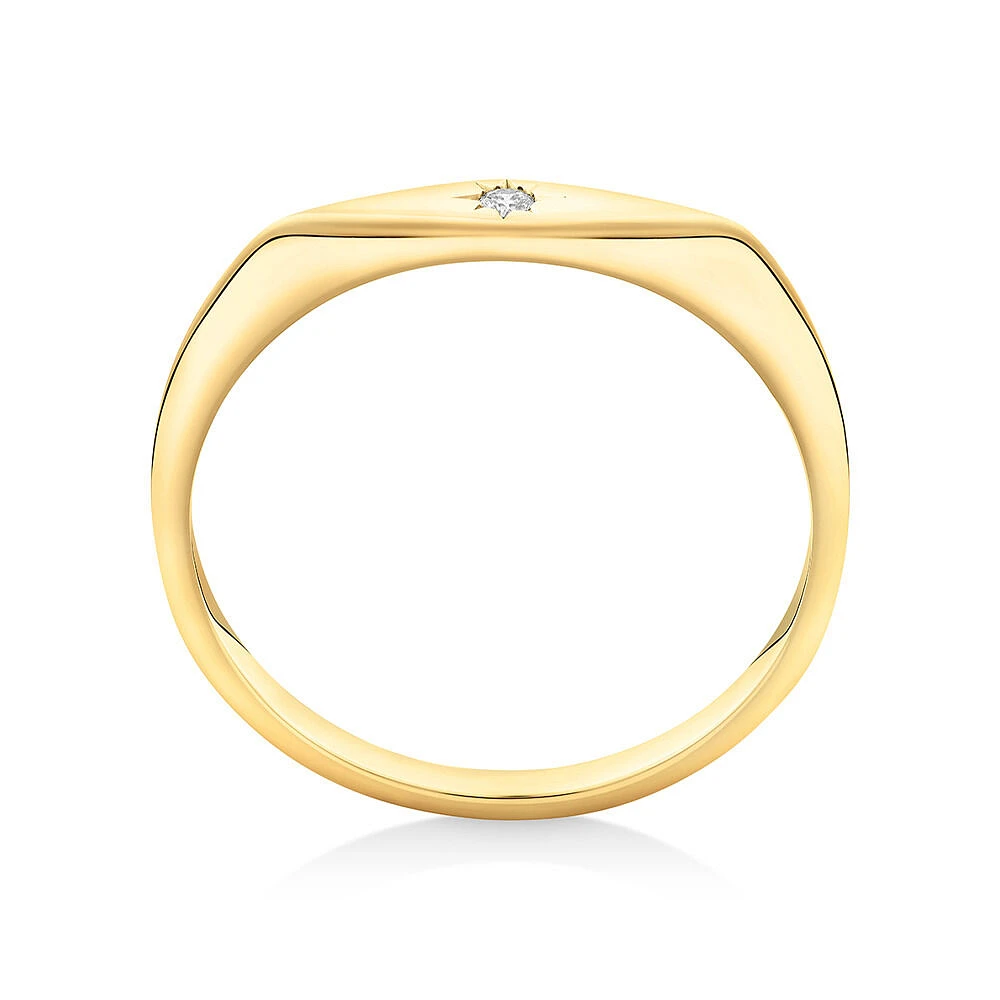 Diamond Star Accent Narrow Signet Ring in 10kt Yellow Gold