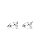 Cubic Zirconia Reindeer Stud Earrings in Sterling Silver