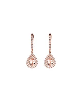 Pear Cut Morganite Gemstone and 0.40 Carat TW Diamond Halo Huggie Drop Earrings in 10kt Rose Gold