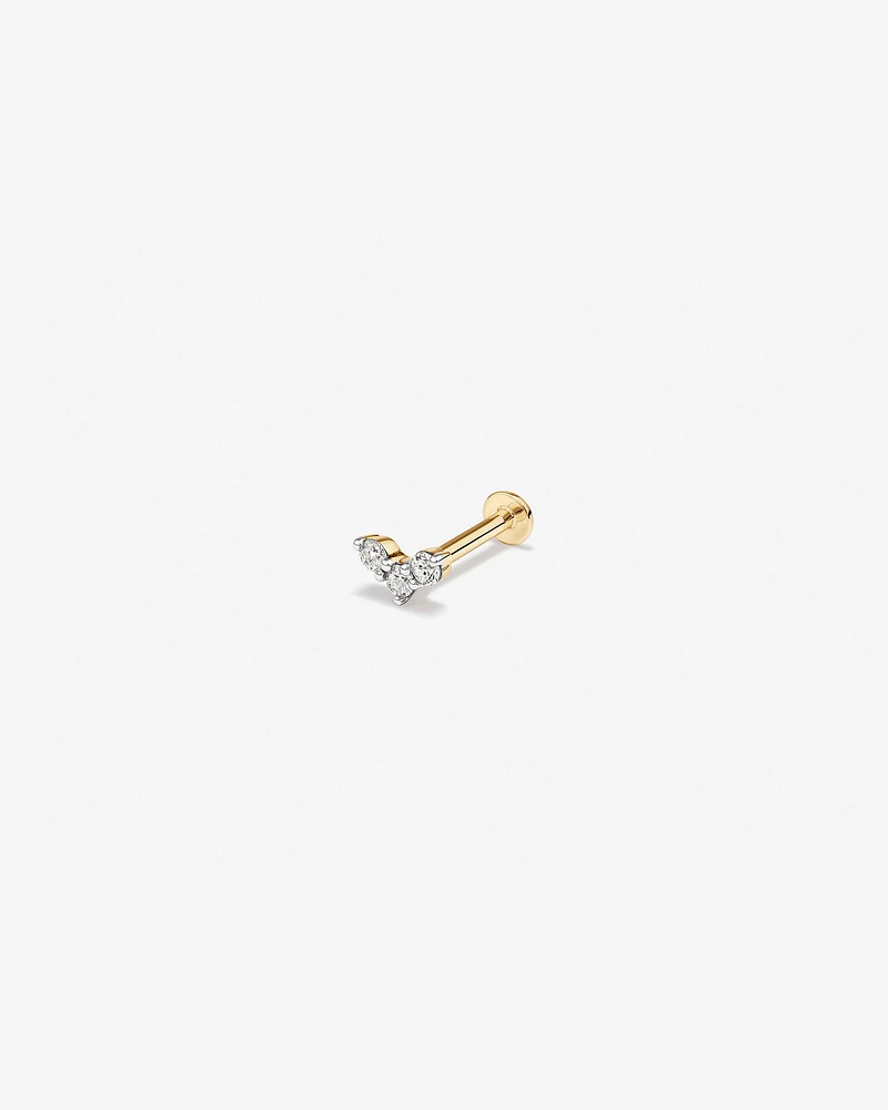 Three Stone Diamond Stud Helix Earring in 10kt Yellow Gold