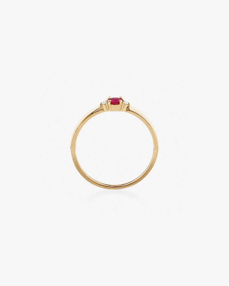 3 Stone Ring with Ruby & Diamonds in 10kt Yellow Gold