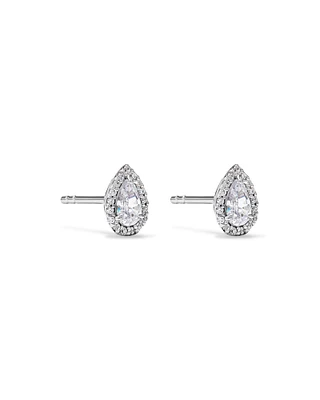 Boucles d'Oreilles Clous Halo en Zircon Cubique en Forme de Poire en Argent Sterling