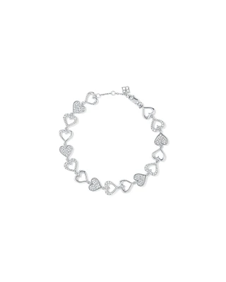 Bracelet Coeur Ouvert et Fermé en Zircon Cubique en Argent Sterling