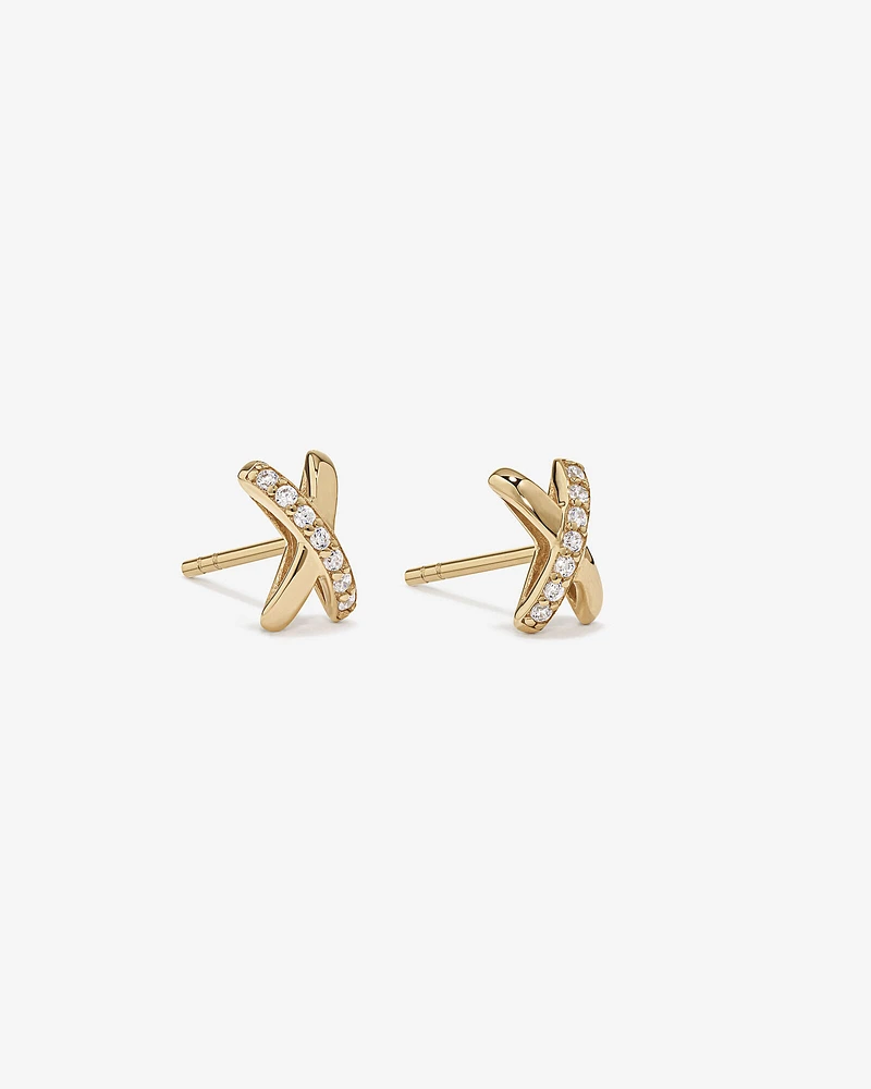 Cubic Zirconia Crossover Stud Earrings in 10kt Yellow Gold