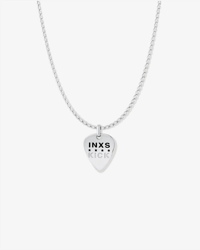 INXS Tim Farriss Engraved Guitar Pick Pendant with Chain in Recycled Sterling Silver