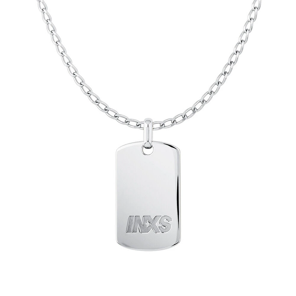 Plaque d'identification gravée INXS avec chaîne en argent sterling recyclé