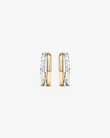 Two-Tone Double Half Hoop Hammered Finish Stud Earrings in 10kt White and Yellow Gold