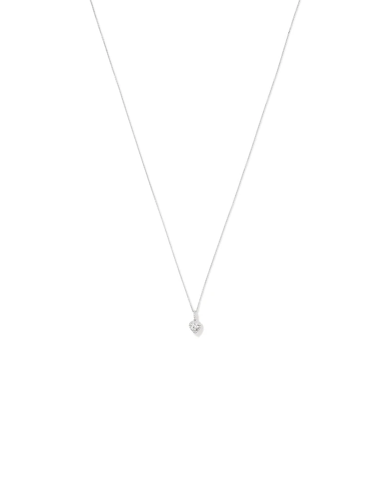 Heart Shape Cubic Zirconia Halo Pendant Necklace in Sterling Silver