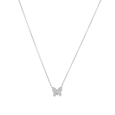 Collier à pendentif papillon en argent sterling avec diamants