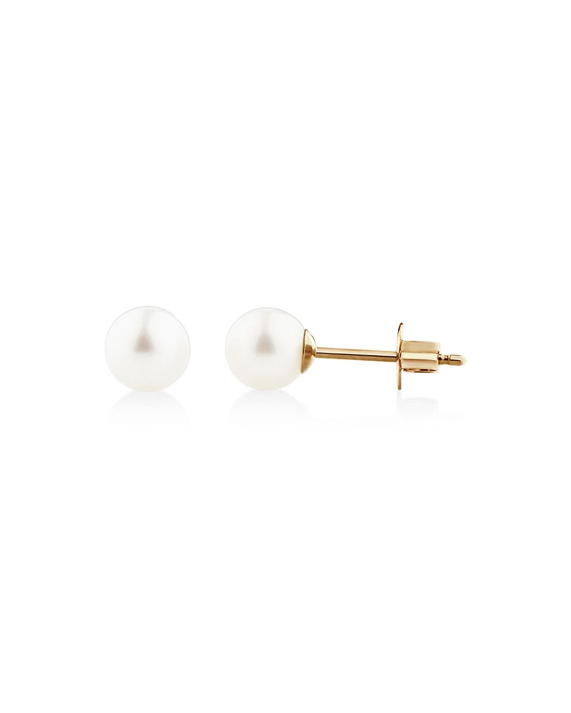 Stud Earrings with 5mm Round Cultured Freshwater Pearl in 10kt Yellow Gold