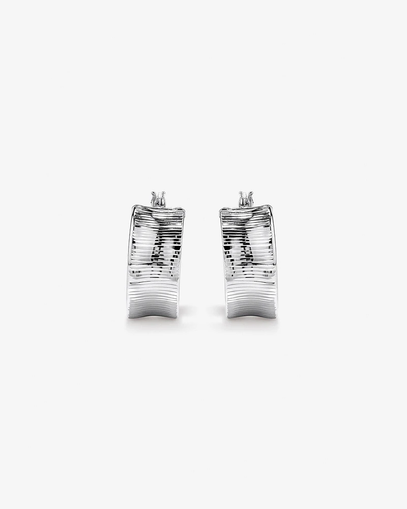 8mm Ribbed Flare Hoop Huggie Earrings in Sterling Silver