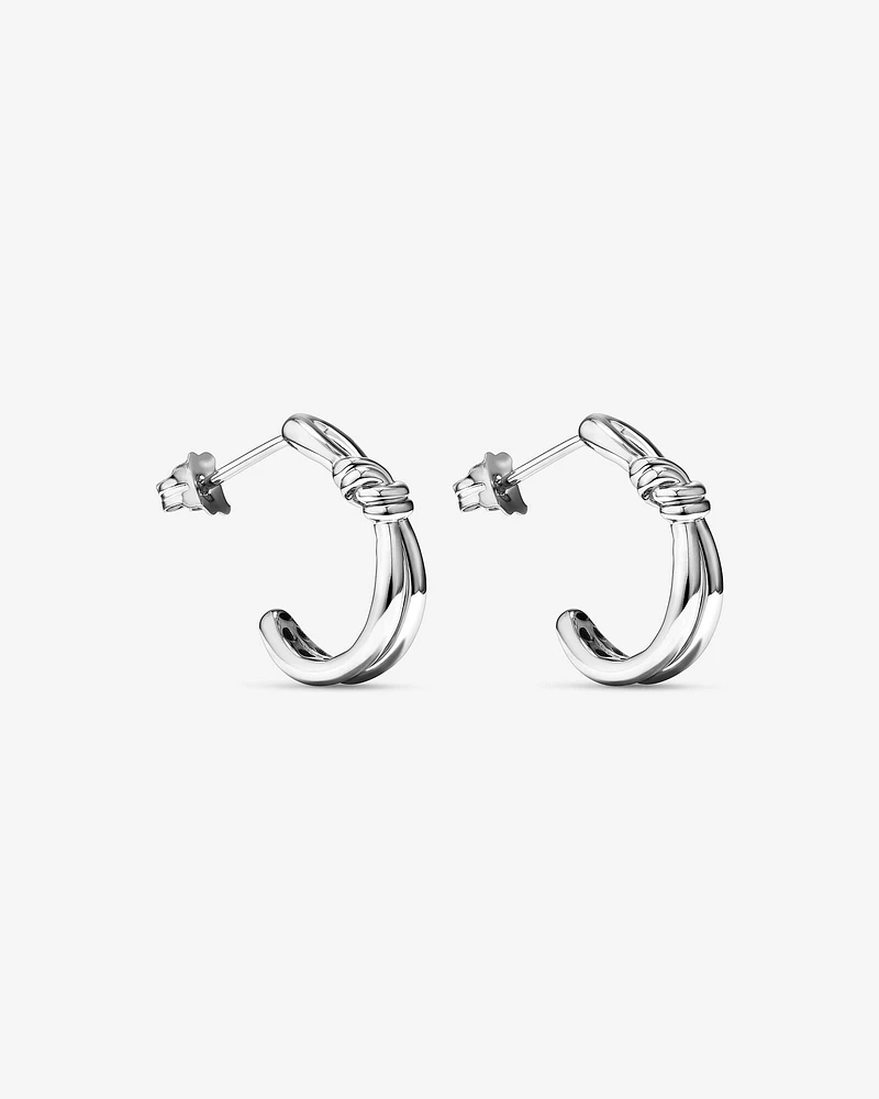 Knot Half Hoop Stud Earrings in Sterling Silver