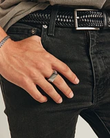 Men's Link Pattern Textured Signet Ring Sterling Silver