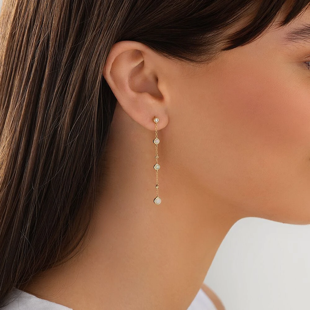 Drop Earrings with Opal & 0.15 Carat TW of Diamonds in 10kt Yellow Gold