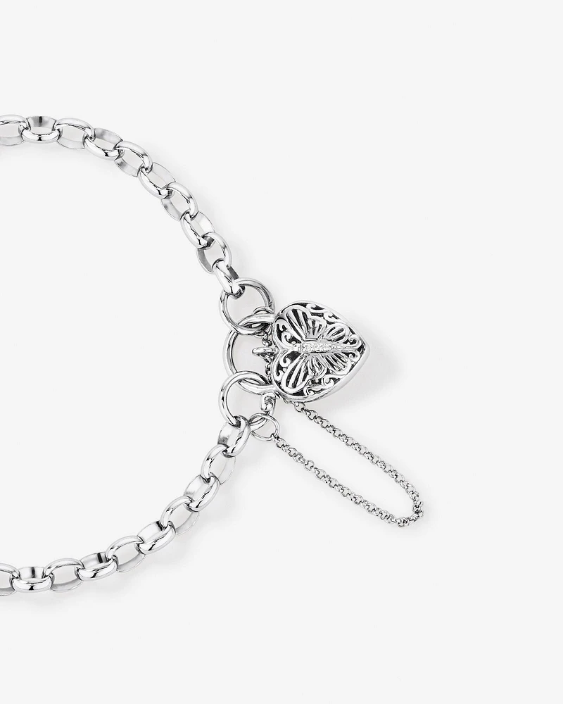 Cubic Zirconia Butterfly Padlock Belcher Bracelet in Sterling Silver