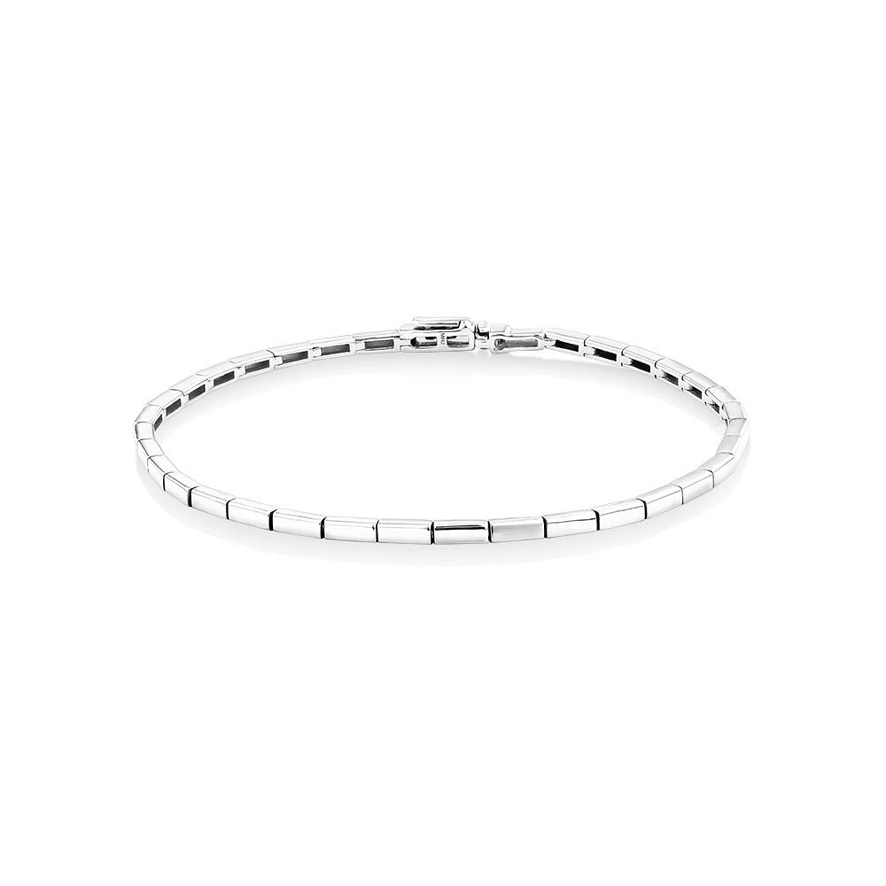 Rectangular Link Metal Tennis Bracelet in Sterling Silver