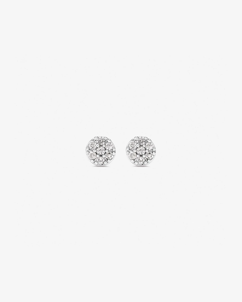 Round Diamond Cluster Stud Earrings in 10kt White Gold