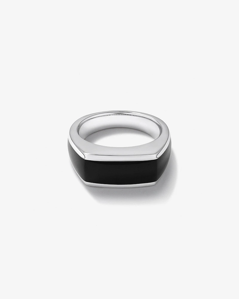 Bague chevalière rectangulaire pour homme avec pierre précieuse en onyx noir en argent sterling