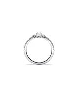 0.40 Carat TW Oval and Round Brilliant Three Stone Side Accent Engagement Ring in 14kt White Gold