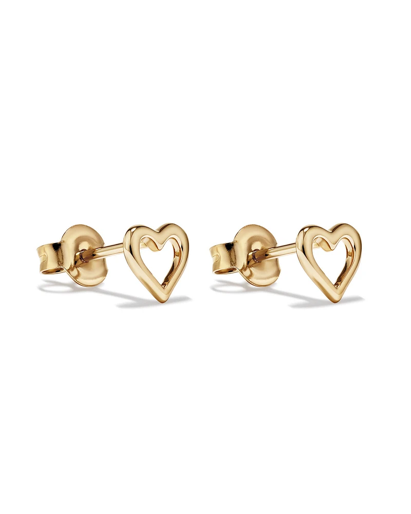 Boucles d'Oreilles Clous Coeur Ouvert en Or Jaune 10 kt