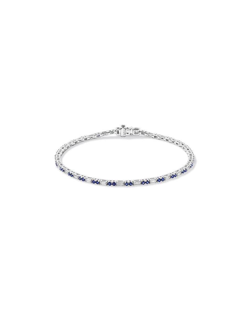 Sapphire & Diamond Dot Dash Tennis Bracelet with 0.62 Carat TW in 10kt White Gold