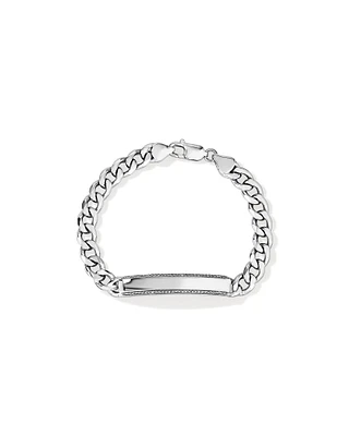 Men's Silver 21CM Curb ID Bracelet with 0.33 Carat TW of Black Diamonds