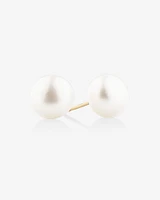 Stud Earrings with 9mm Button Cultured Freshwater Pearl in 10kt Yellow Gold